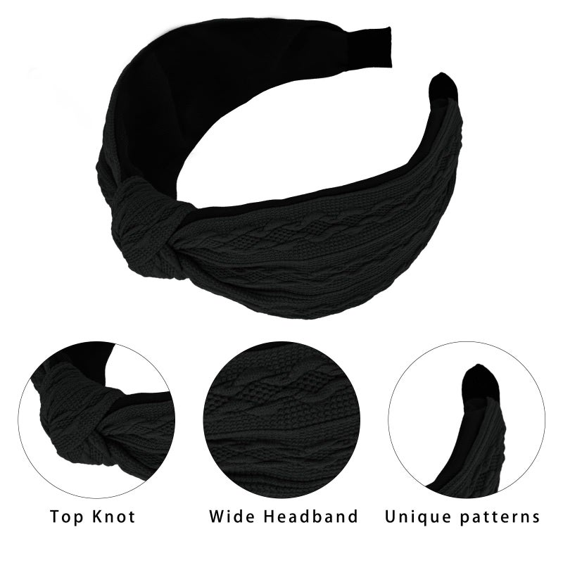 Ondder Top Knot Headband for Women Black Fabric Non Slip Fashion Wide Knotted Headbands Hair Accessories for Women Girls - Image 3